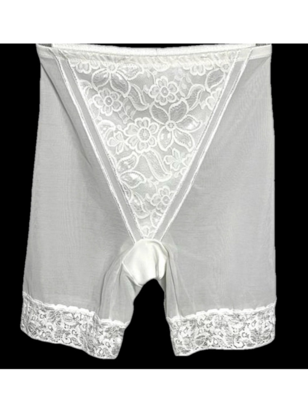 Vintage Bali Cream Lace Thigh Slimmer Shapewear High Waist Semi-Sheer Medium